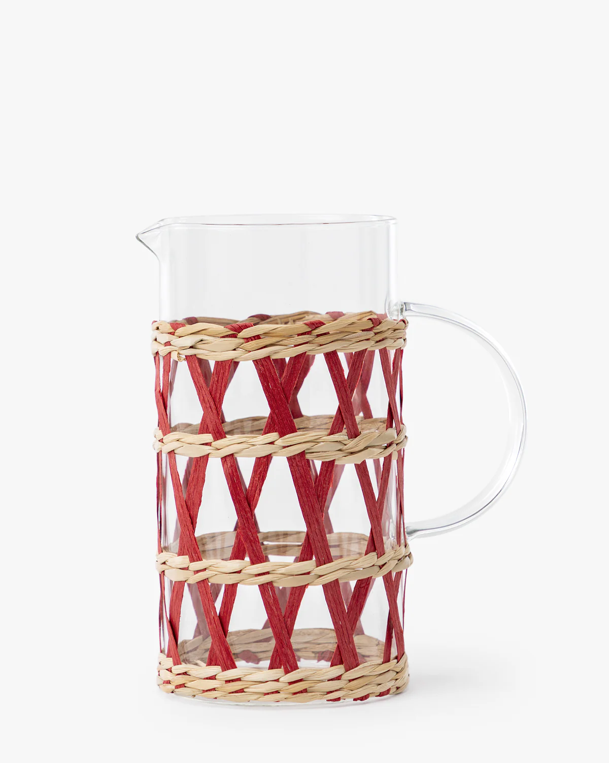 Glass Pitcher in Red & Natural Raffia Sleeve - Image 2