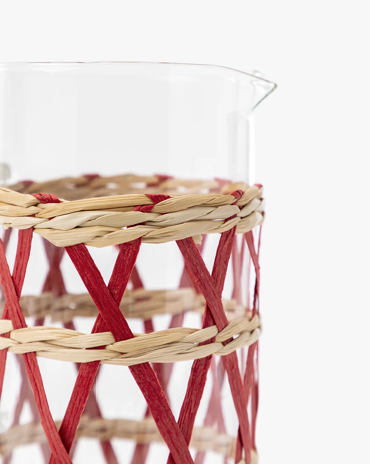 Glass Pitcher in Red & Natural Raffia Sleeve - Image 3