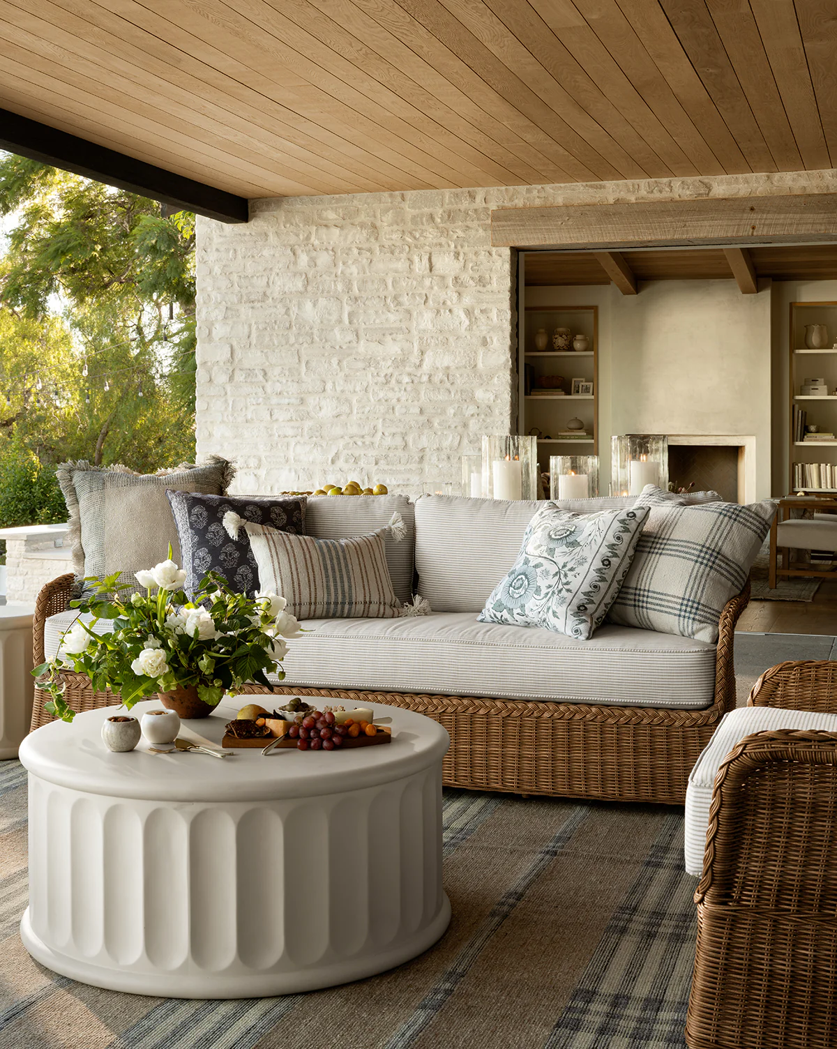 Haviland Outdoor Sofa with Perennials Taupe Stripe 88" - Image 2