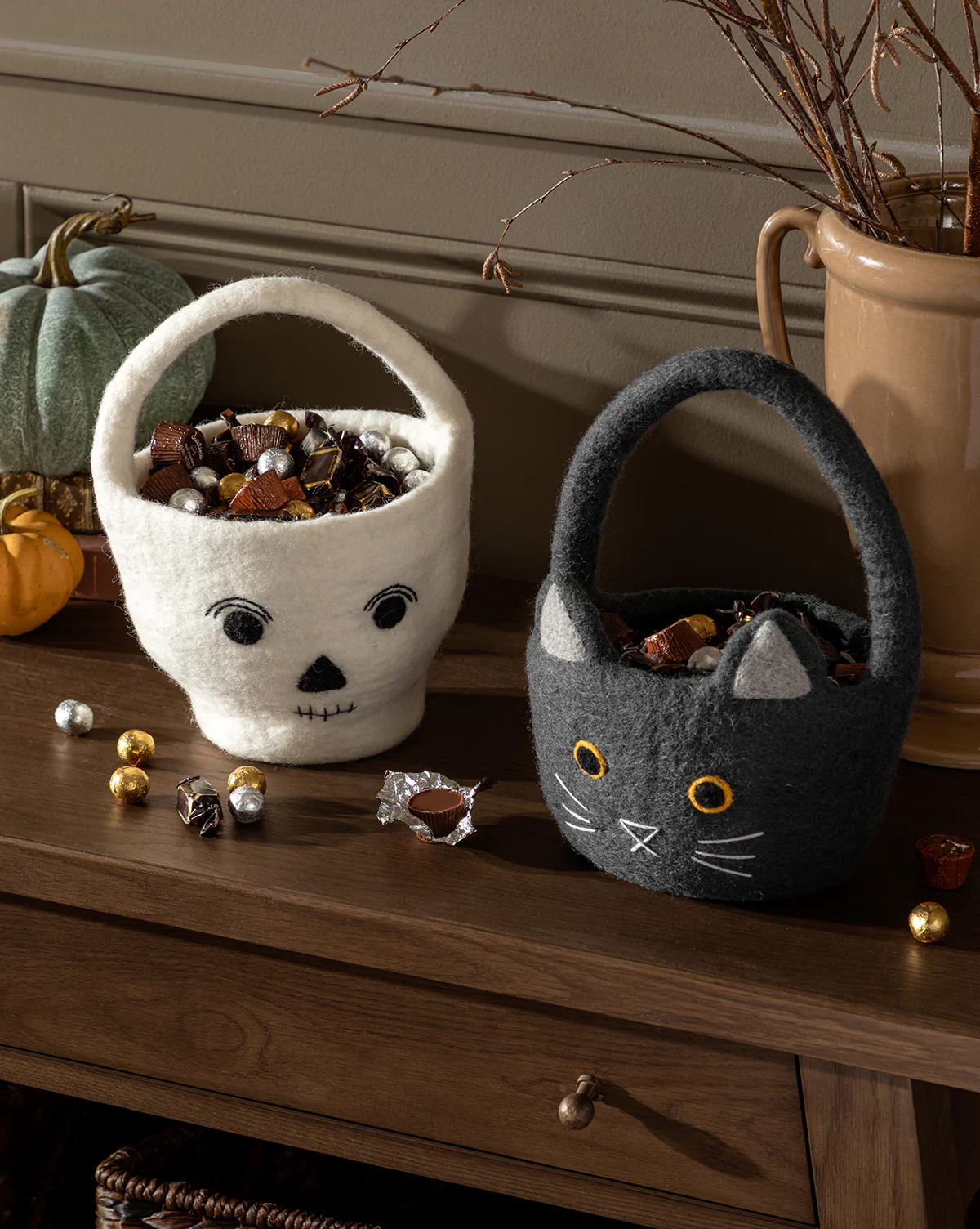 Skeleton Trick or Treat Felt Basket